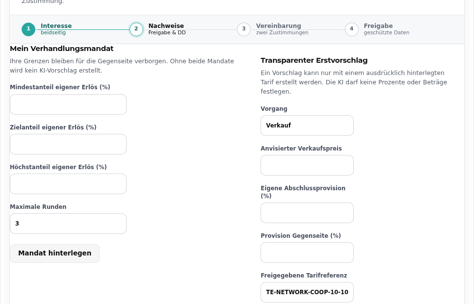 Verhandlungsticket zwischen abgebendem und aufnehmendem Makler in der TonnEstate-Kooperation